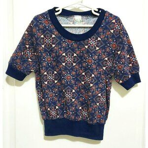 Vntg 80s Girls Maverick Shirt Sz S Red White Blue Banded Bottom Americana